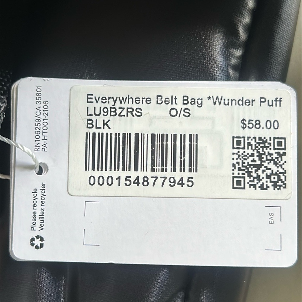 🆕 LULULEMON ATHLETICA Everywhere Belt Bag Wunder Puff Shine Black 1L NWT - Picture 17 of 17